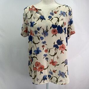 Serein Women's Floral Multicolor Blouse Short Sleeve Notch Neck Size S